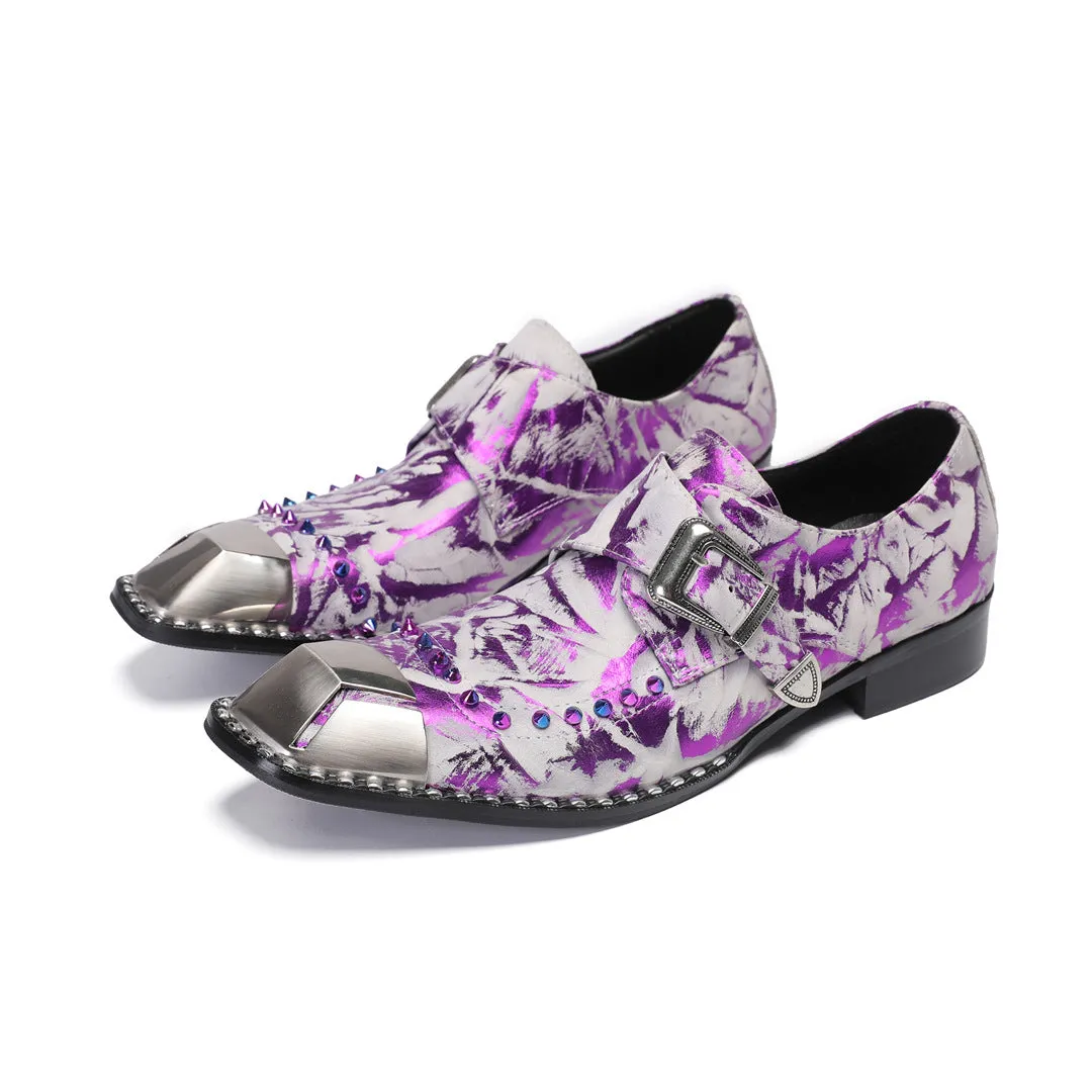 2024 special-shaped leather shoes bright purple gentleman dress Oxford shoes cowhide Korean version men's shoes large size 47 men's shoes foreign trade