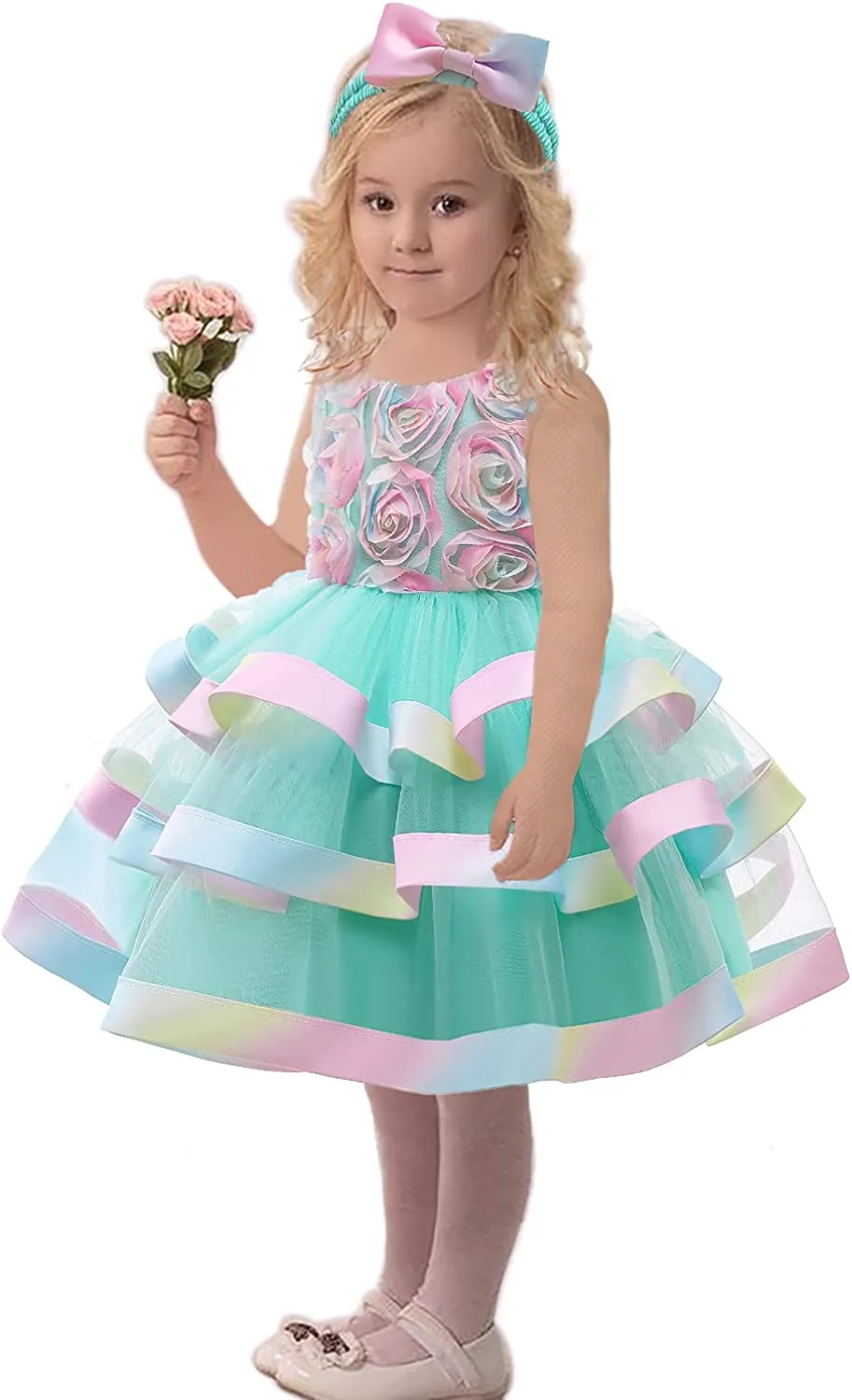 6M-6T Toddler Baby Girls Colorful Floral Tutu Gown Dress Party Evening Wedding Christmas Dance Dresses with Headwear