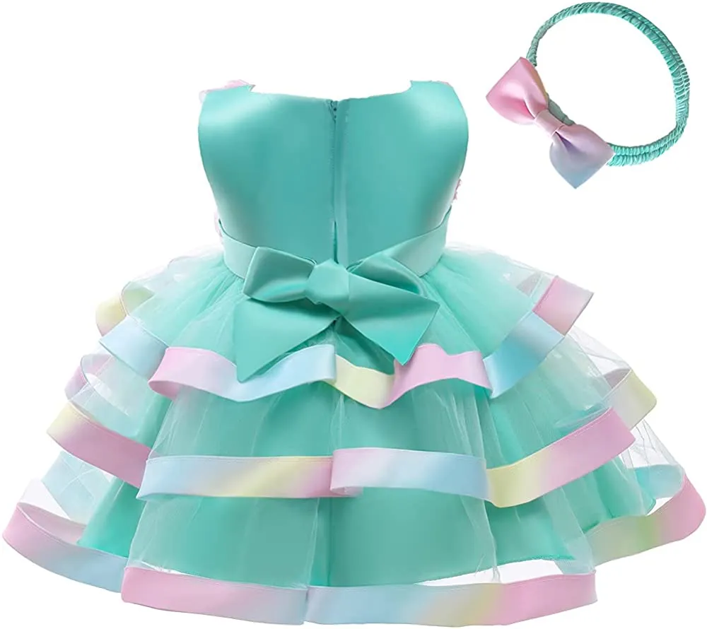 6M-6T Toddler Baby Girls Colorful Floral Tutu Gown Dress Party Evening Wedding Christmas Dance Dresses with Headwear