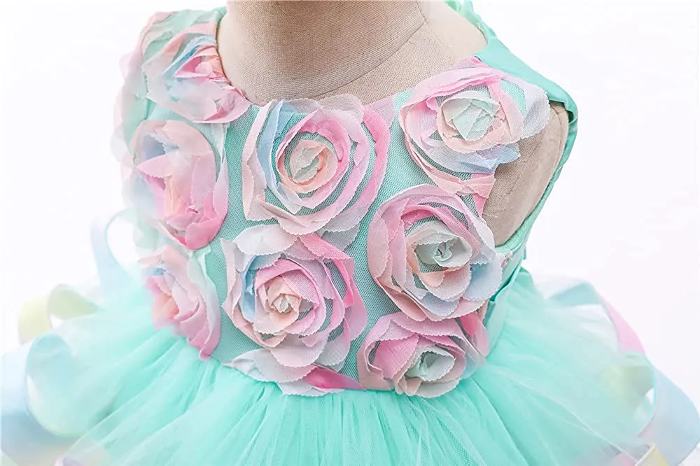 6M-6T Toddler Baby Girls Colorful Floral Tutu Gown Dress Party Evening Wedding Christmas Dance Dresses with Headwear