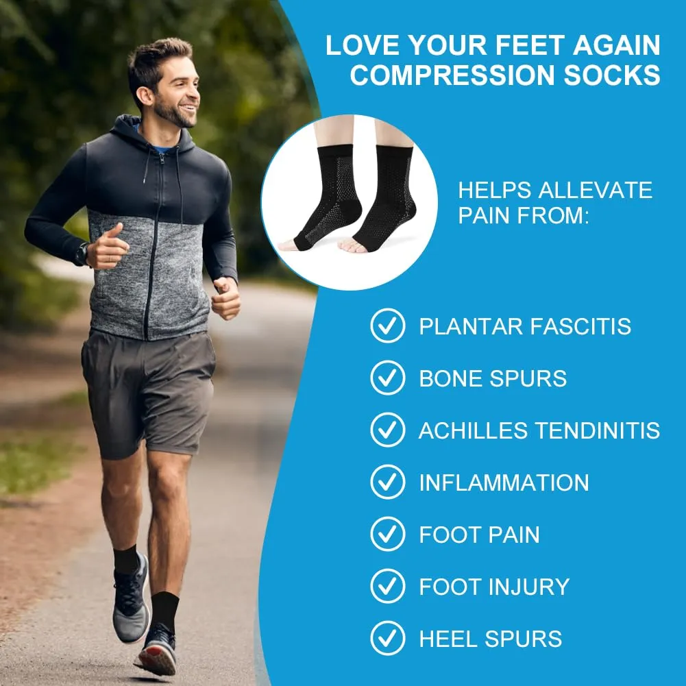 ACWOO ankle bandage pack of 8, ankle bandage compression socks for men and women, bandage ankle neuropathy socks for plantar fasciitis, arthritis, ACL, joint pain, heel spurs, sports S/M black