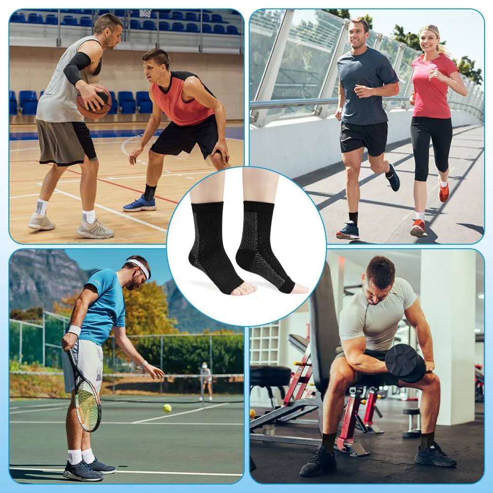 ACWOO ankle bandage pack of 8, ankle bandage compression socks for men and women, bandage ankle neuropathy socks for plantar fasciitis, arthritis, ACL, joint pain, heel spurs, sports S/M black
