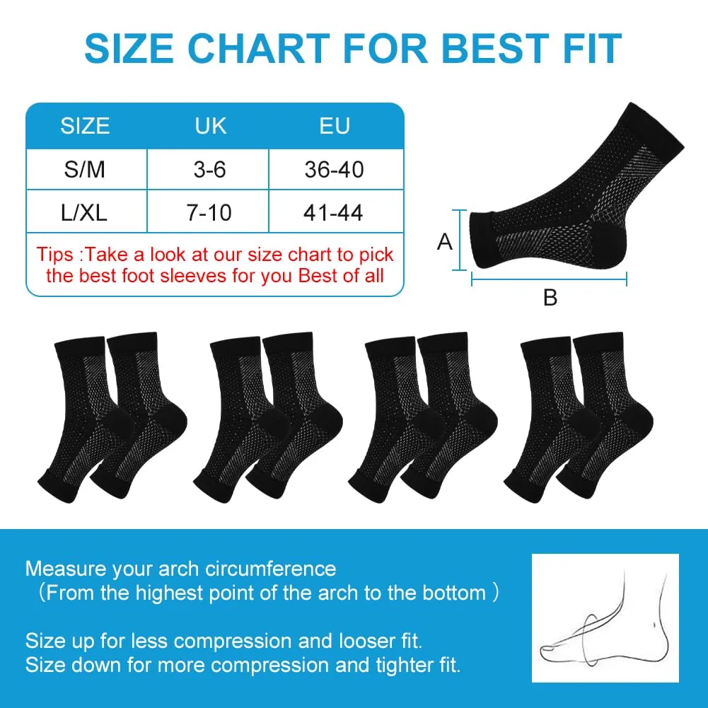ACWOO ankle bandage pack of 8, ankle bandage compression socks for men and women, bandage ankle neuropathy socks for plantar fasciitis, arthritis, ACL, joint pain, heel spurs, sports S/M black