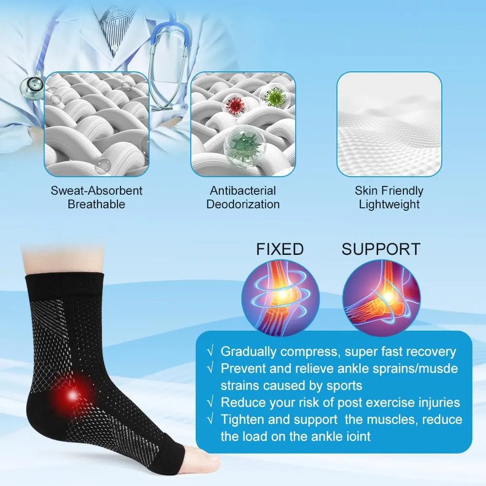 ACWOO ankle bandage pack of 8, ankle bandage compression socks for men and women, bandage ankle neuropathy socks for plantar fasciitis, arthritis, ACL, joint pain, heel spurs, sports S/M black