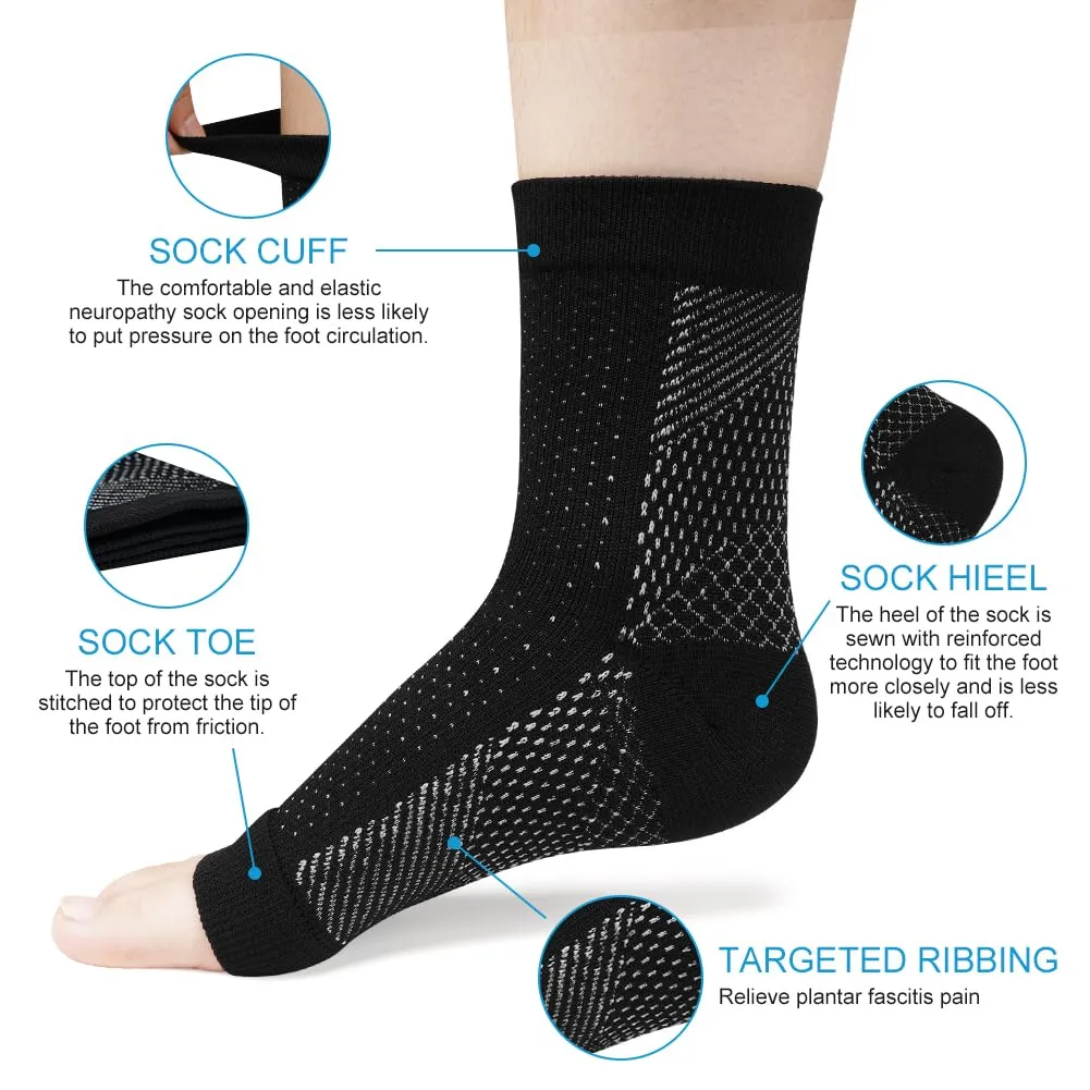 ACWOO ankle bandage pack of 8, ankle bandage compression socks for men and women, bandage ankle neuropathy socks for plantar fasciitis, arthritis, ACL, joint pain, heel spurs, sports S/M black