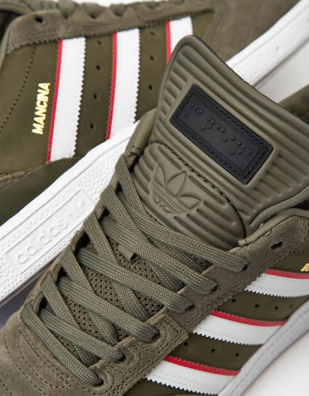adidas x Dan Mancina Busenitz Pro Skate Shoes - Olive Strata/Red/White