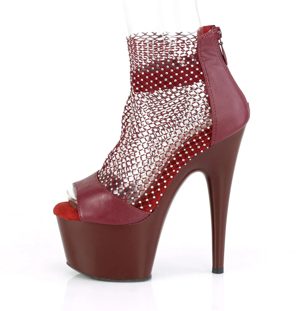 ADORE-765RM Burgundy F.Leather-Rhinestones Mesh/Burgundy Matt