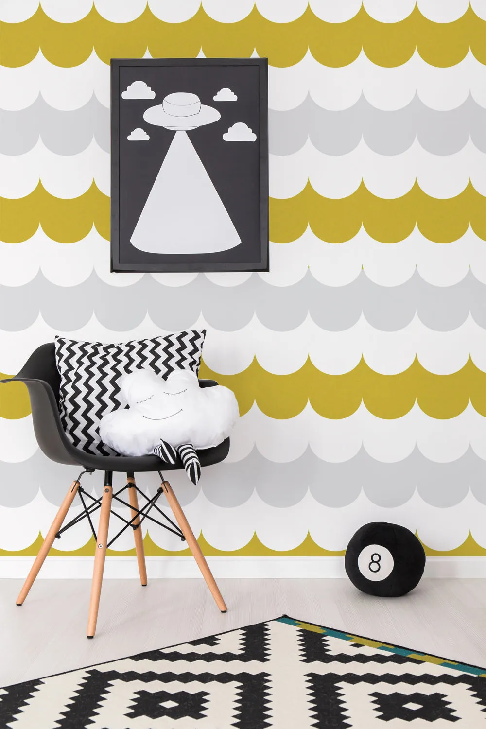 ALLOVER Scallop Wall Pattern Stencil, Modern Minimal or Nursery Wall Decor