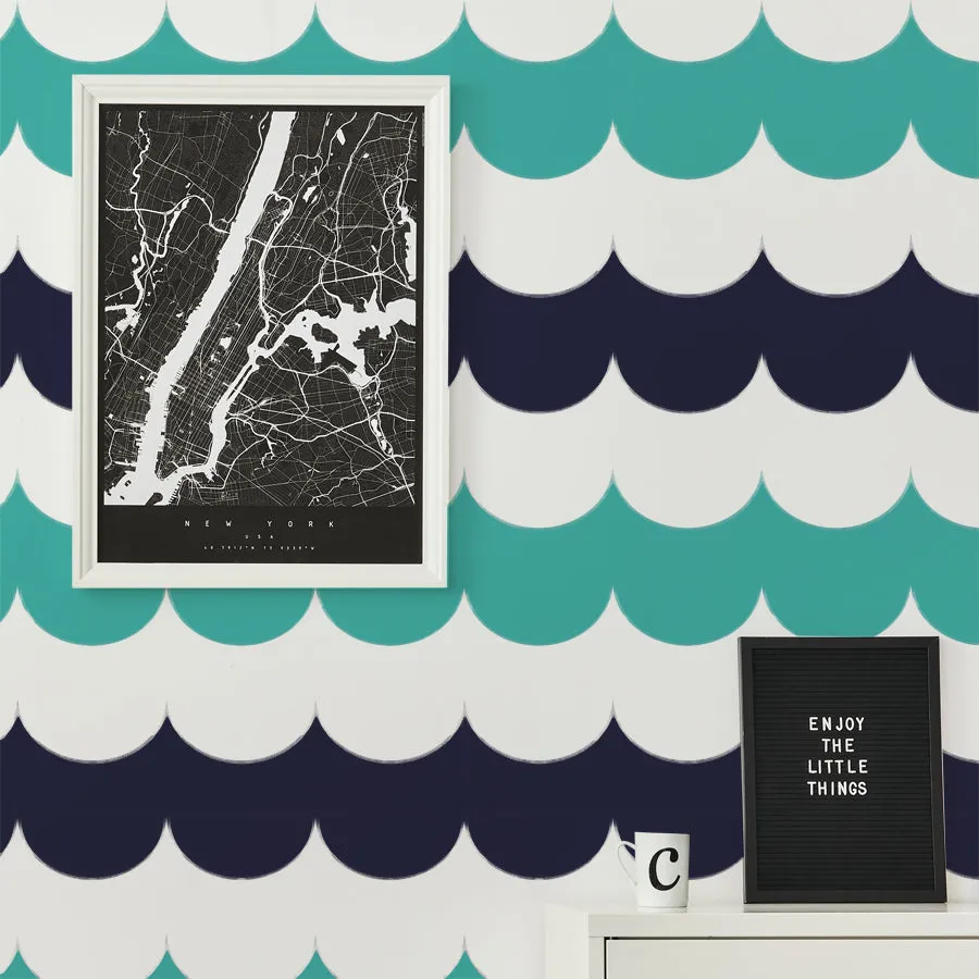 ALLOVER Scallop Wall Pattern Stencil, Modern Minimal or Nursery Wall Decor