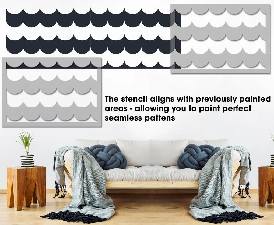 ALLOVER Scallop Wall Pattern Stencil, Modern Minimal or Nursery Wall Decor
