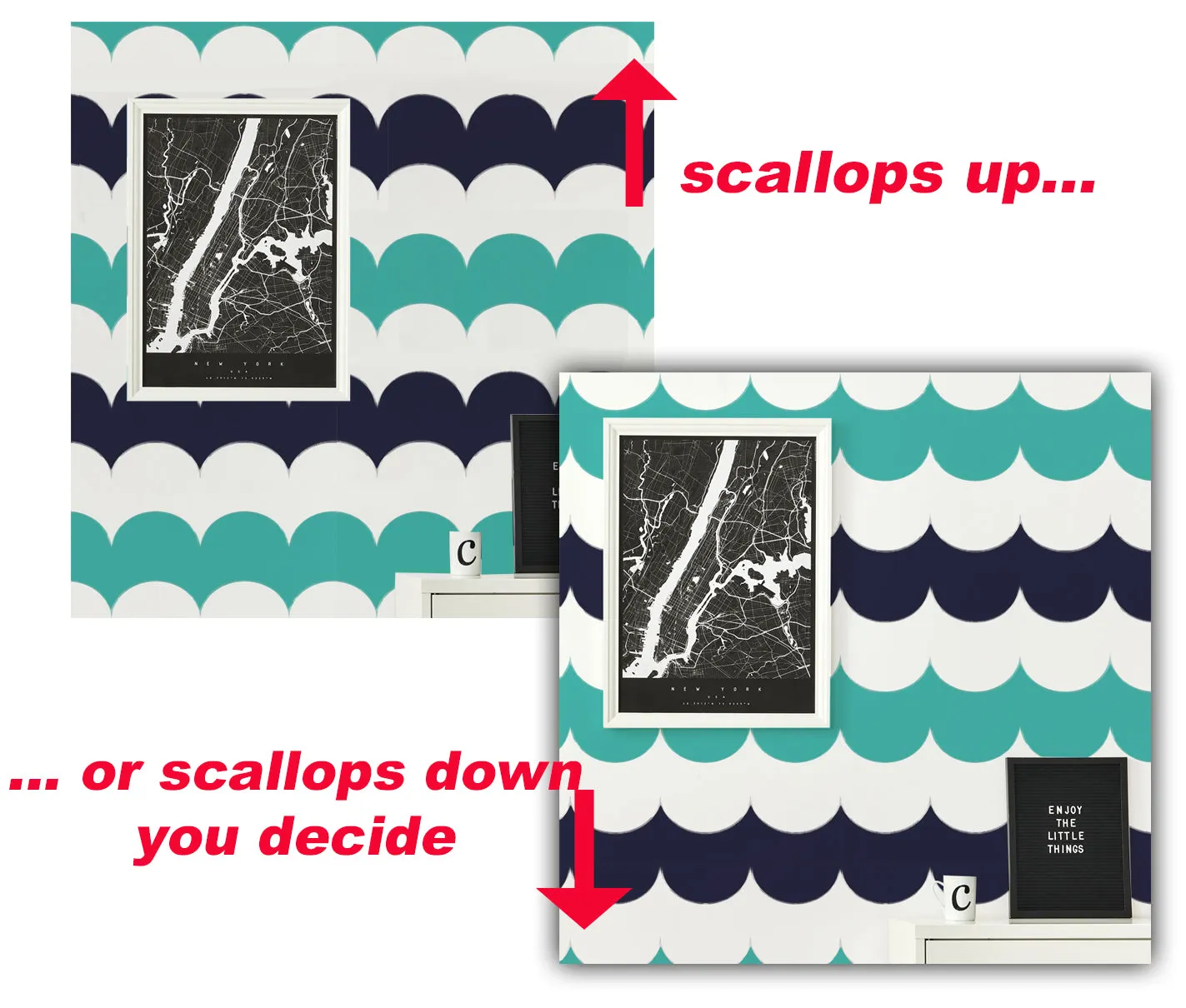 ALLOVER Scallop Wall Pattern Stencil, Modern Minimal or Nursery Wall Decor