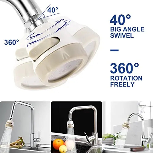 Amener Flexible Kitchen Tap Head Movable Sink Faucet 360° Rotatable ABS Sprayer Removable Anti-Splash Adjustable Filter Nozzle Swivel Water Saving Aerator 3 Modes