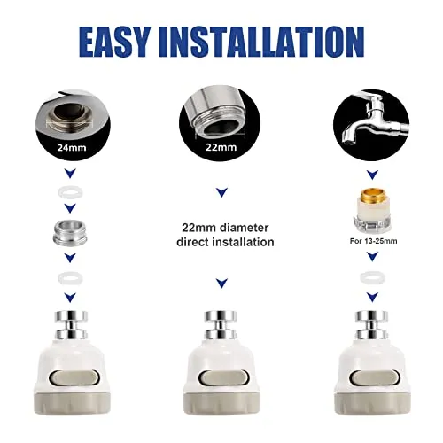 Amener Flexible Kitchen Tap Head Movable Sink Faucet 360° Rotatable ABS Sprayer Removable Anti-Splash Adjustable Filter Nozzle Swivel Water Saving Aerator 3 Modes