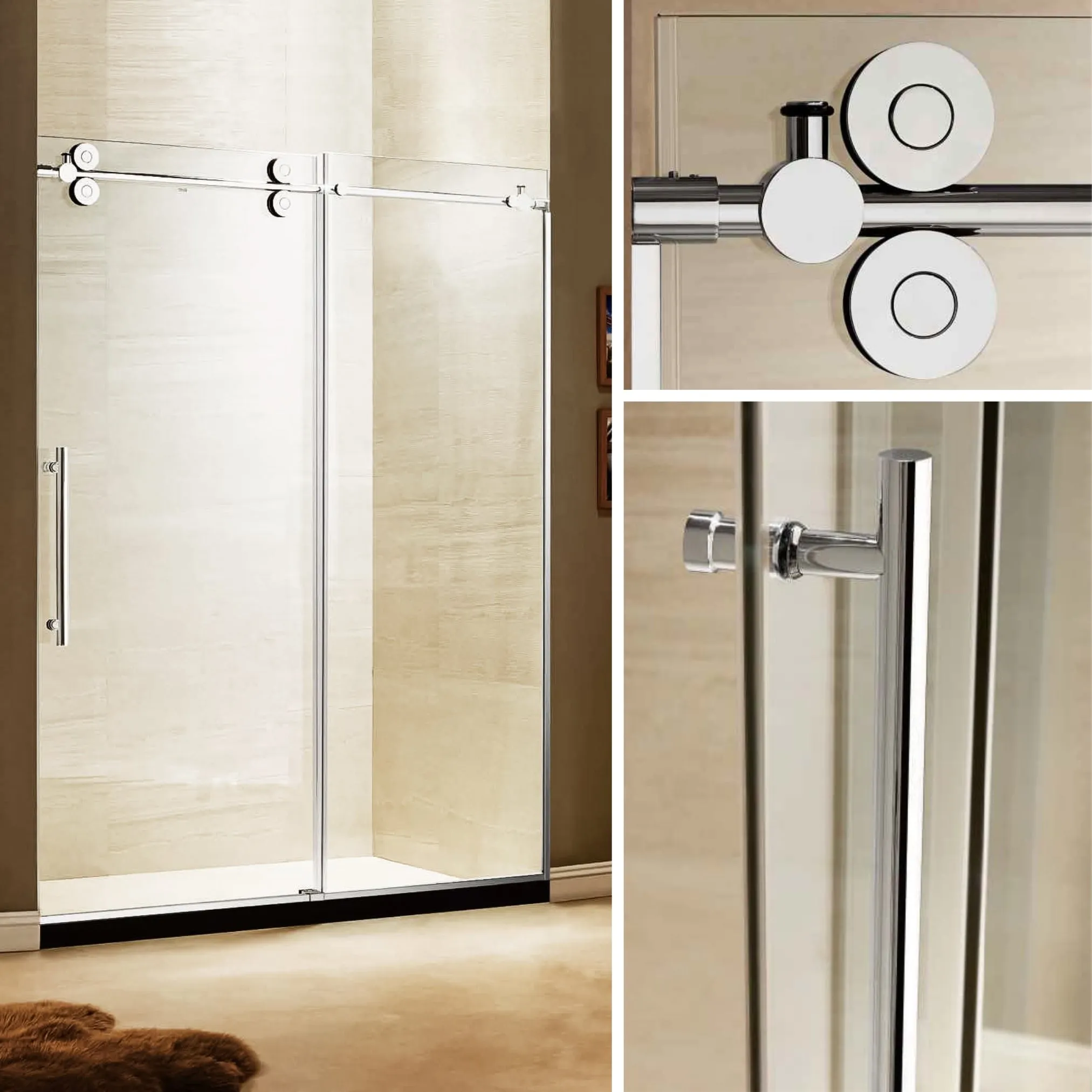 Apollo 60 in. W x 79 in. H Frameless Double Roller Shower Door in Stainless Steel