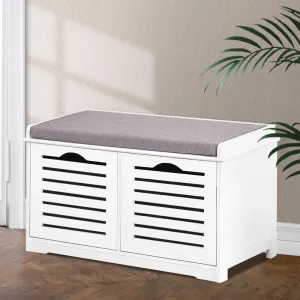 Artiss Fabric Shoe Bench with Drawers - White & Grey