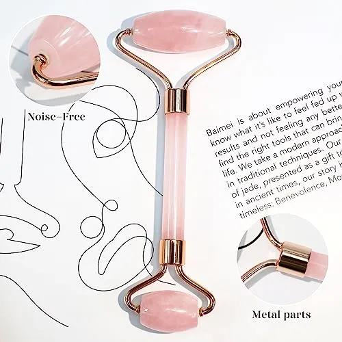BAIMEI IcyMe Jade Roller & Gua Sha, Face Roller Redness Reducing Skin Care Tools, Massager for Face Self Care Gift for Men Women Mothers Day Gifts, Relieves Fine Lines and Wrinkles - Rose Quartz