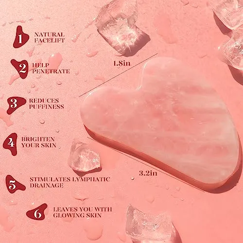 BAIMEI IcyMe Jade Roller & Gua Sha, Face Roller Redness Reducing Skin Care Tools, Massager for Face Self Care Gift for Men Women Mothers Day Gifts, Relieves Fine Lines and Wrinkles - Rose Quartz