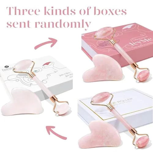 BAIMEI IcyMe Jade Roller & Gua Sha, Face Roller Redness Reducing Skin Care Tools, Massager for Face Self Care Gift for Men Women Mothers Day Gifts, Relieves Fine Lines and Wrinkles - Rose Quartz