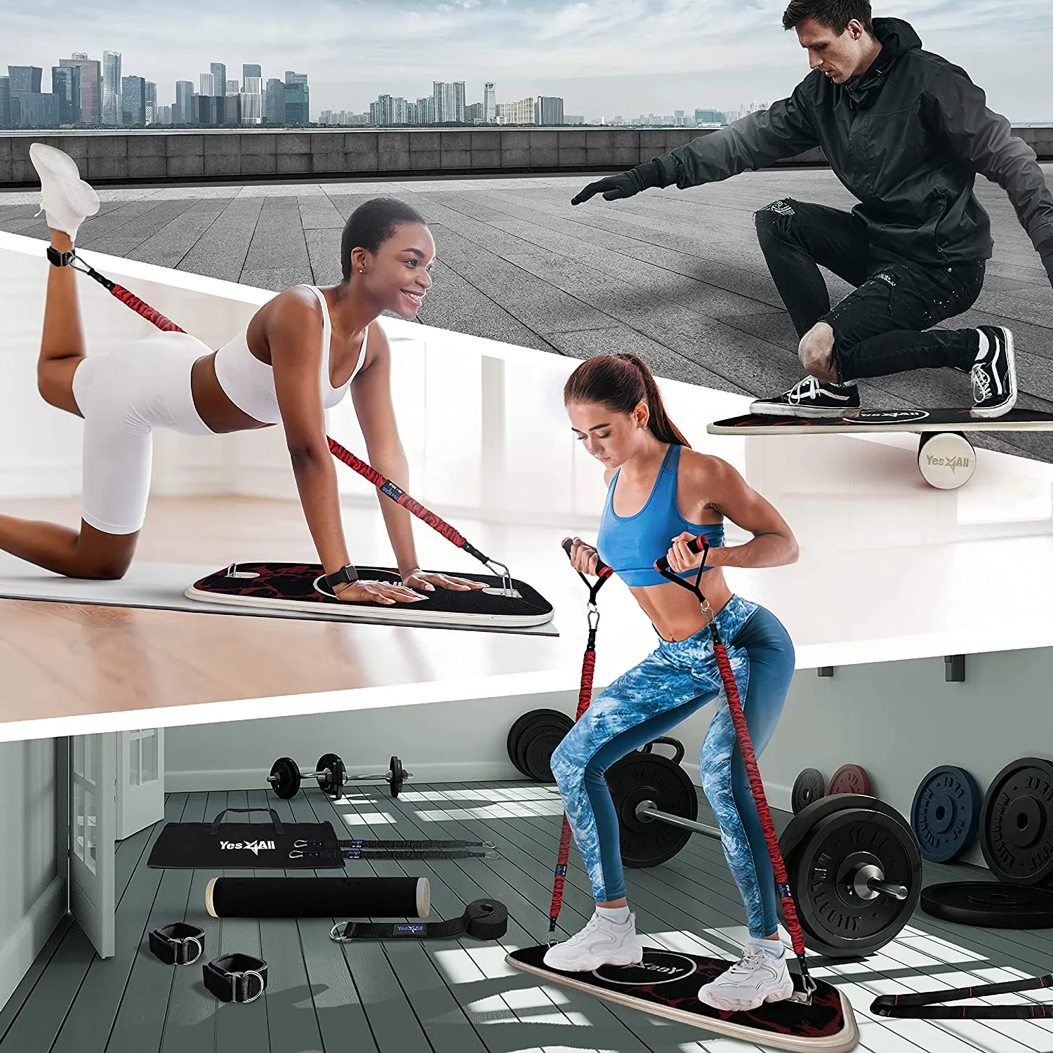 Balance Board Trainer and Exercise Bands, Multi-Functional Set for Full Body Workout
