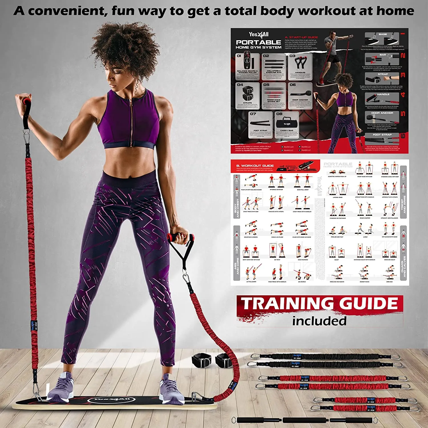 Balance Board Trainer and Exercise Bands, Multi-Functional Set for Full Body Workout