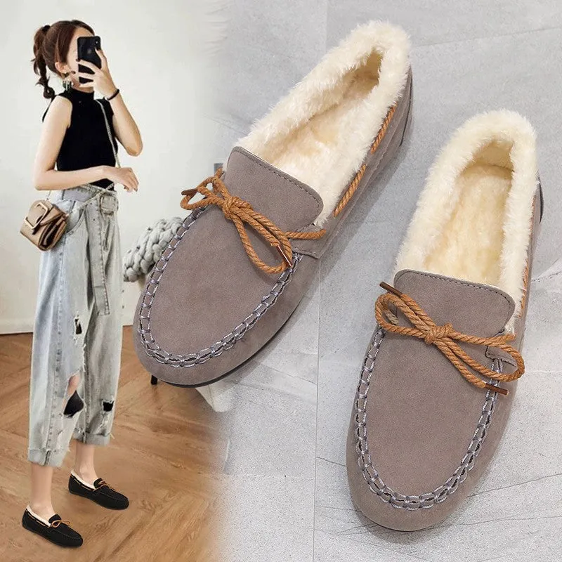 Belifi Women's Fleece Flat Casual Slip-On Pea Shoes