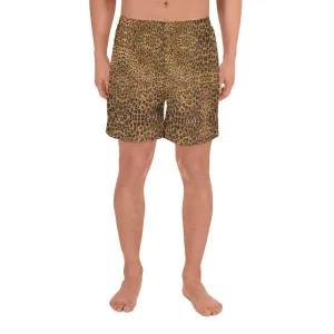 Brown Leopard Men's Shorts, Animal Print Athletic Long Workout Shorts For Men-Made in EU