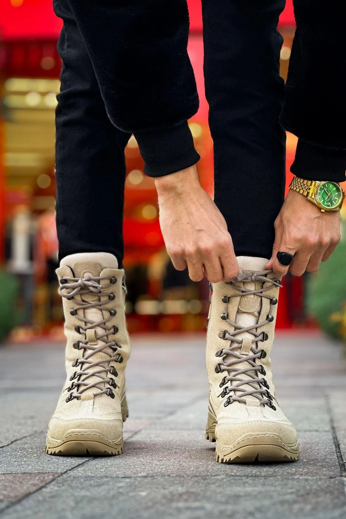 CH051 Suede Tactical Military Men's Sneaker Boots - Sand Color