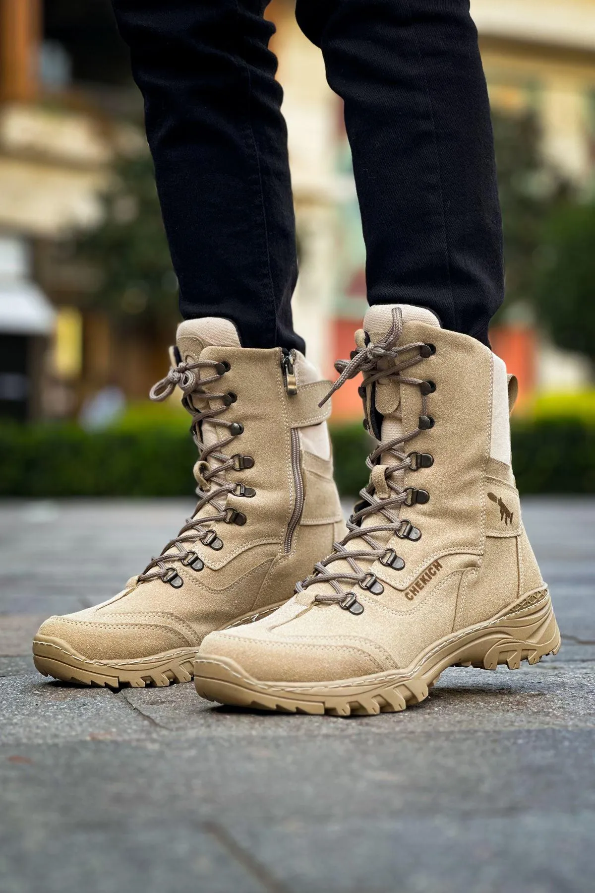 CH051 Suede Tactical Military Men's Sneaker Boots - Sand Color