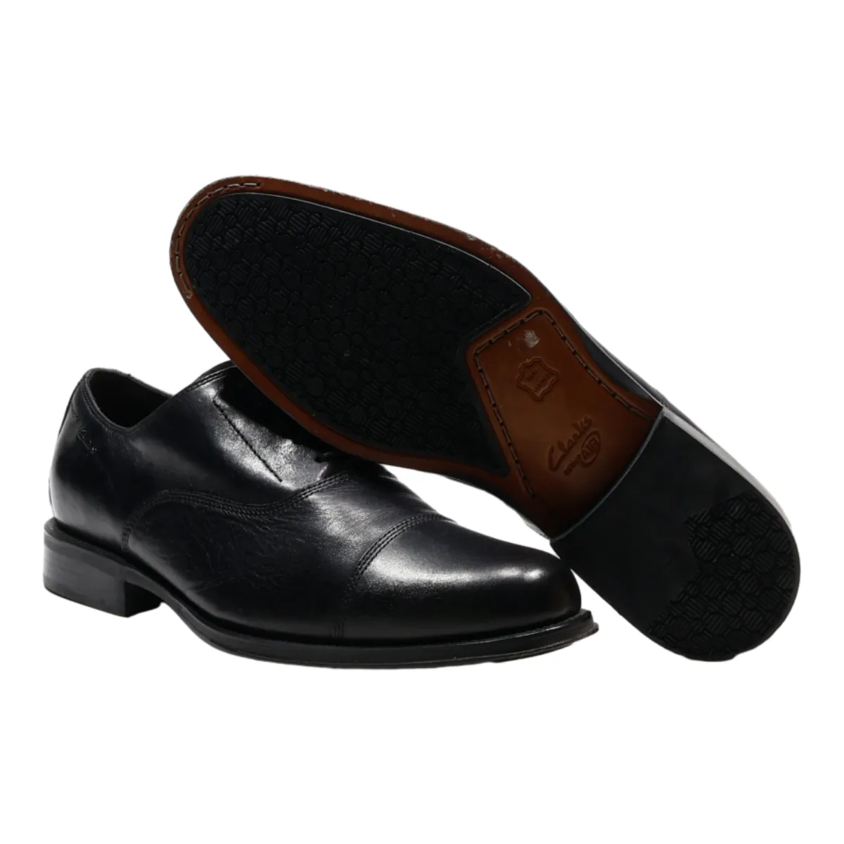 CLARKS Oxford Shoes Black Leather Mens UK 8