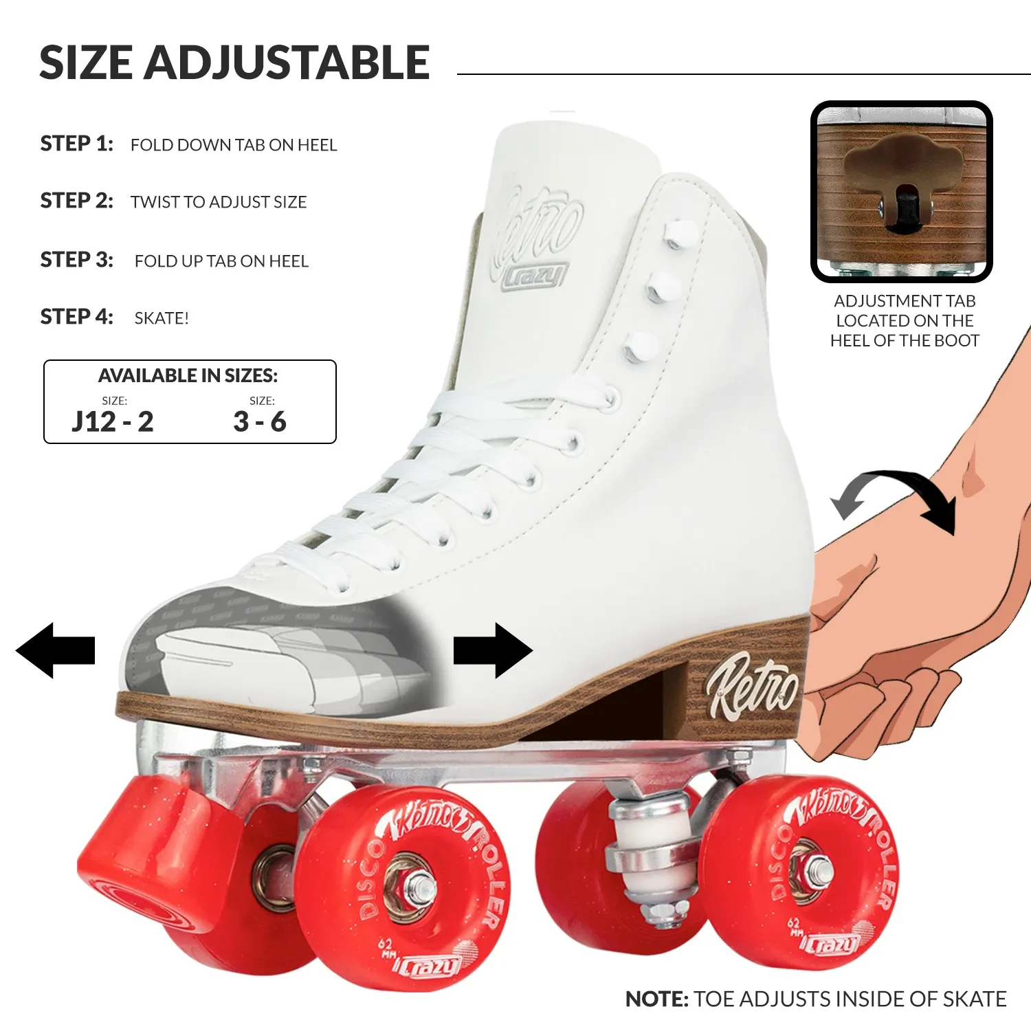 Crazy Retro Roller White - Kids Adjustable
