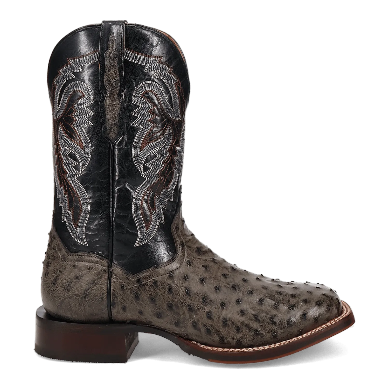 Dan Post Alamosa Grey Full Quill Ostrich Broad Square Toe Boots for Men