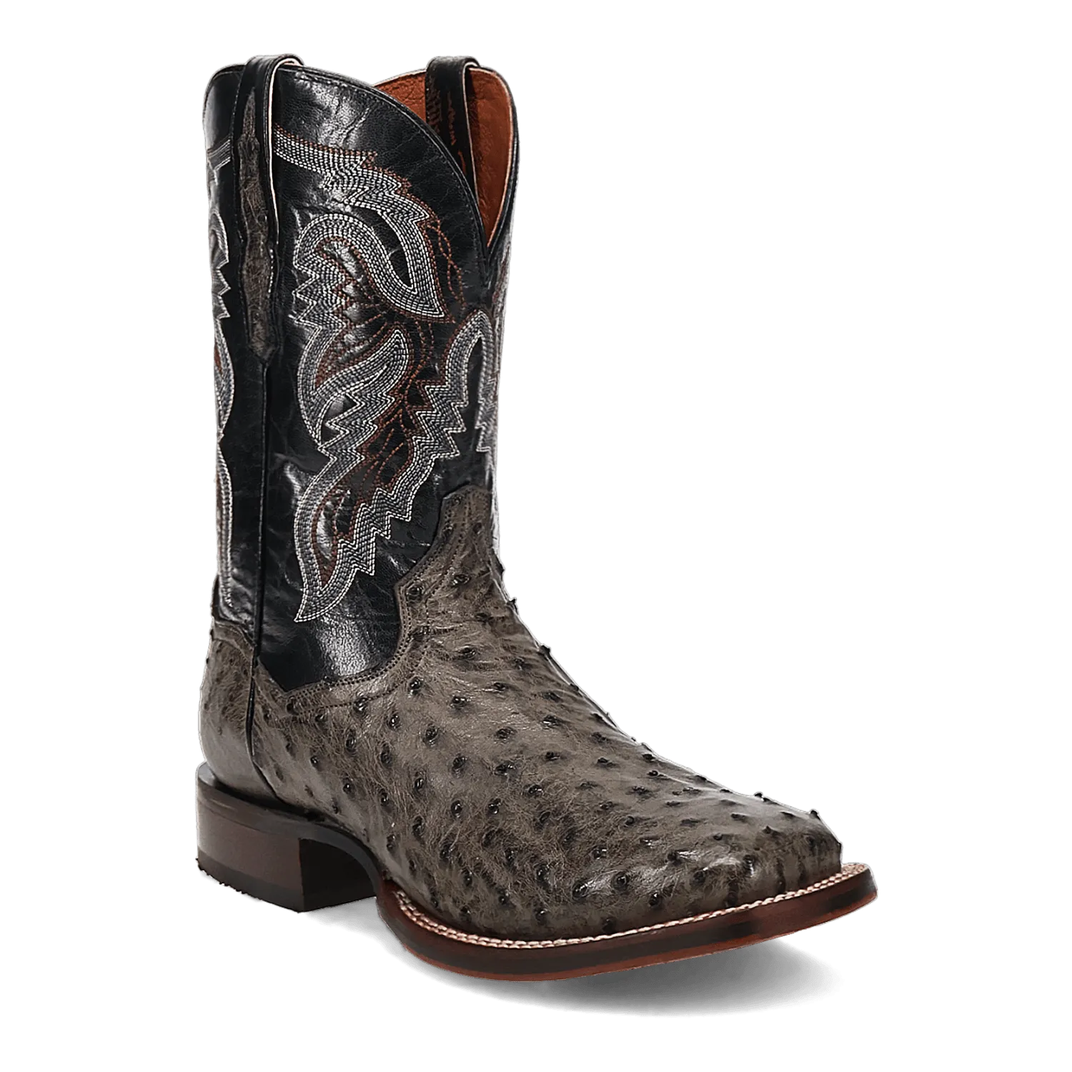 Dan Post Alamosa Grey Full Quill Ostrich Broad Square Toe Boots for Men
