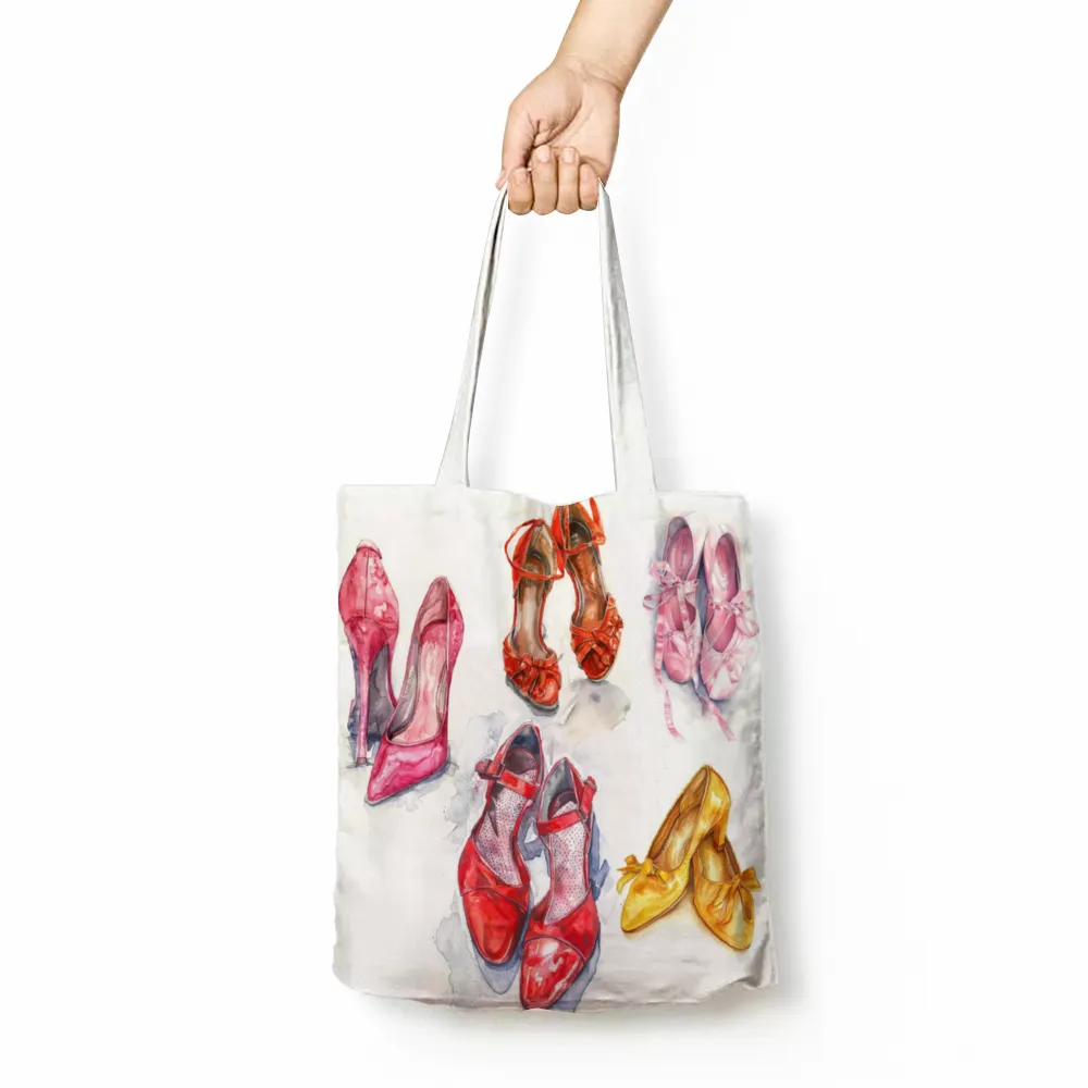 Dance Shoes Canvas Tote Bag with Inner Zippered Pocket Double-Sided Design