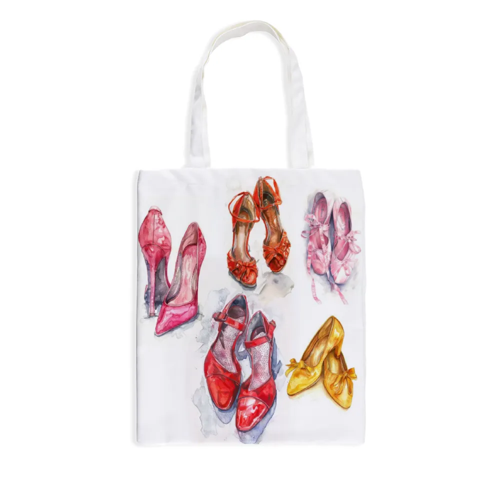 Dance Shoes Canvas Tote Bag with Inner Zippered Pocket Double-Sided Design