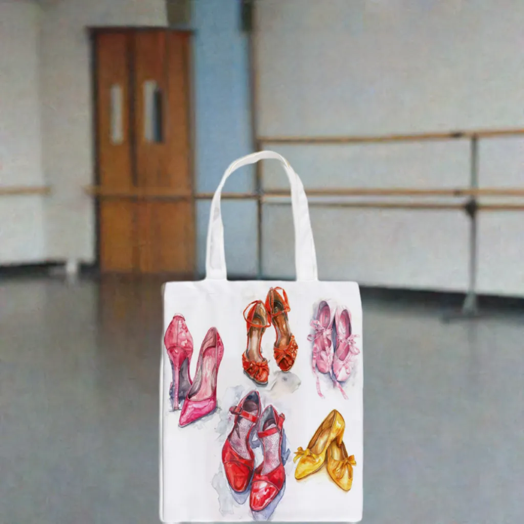 Dance Shoes Canvas Tote Bag with Inner Zippered Pocket Double-Sided Design
