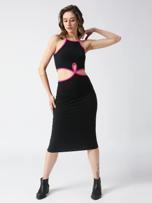 Disrupt Spaghetti neck strappy slim fit black cut-out midi dress