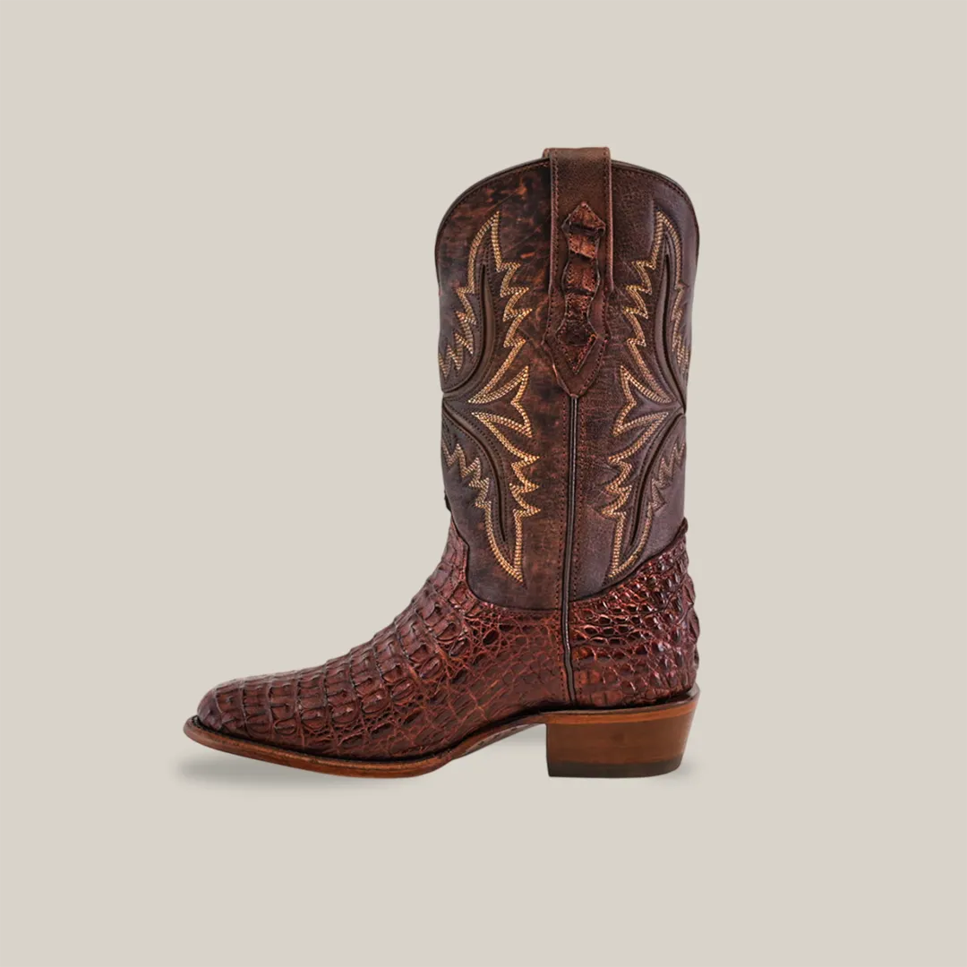 Exotic Caiman Hornback - Brown - Round Toe