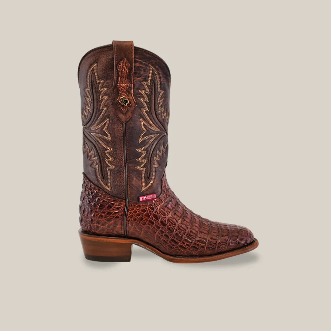 Exotic Caiman Hornback - Brown - Round Toe