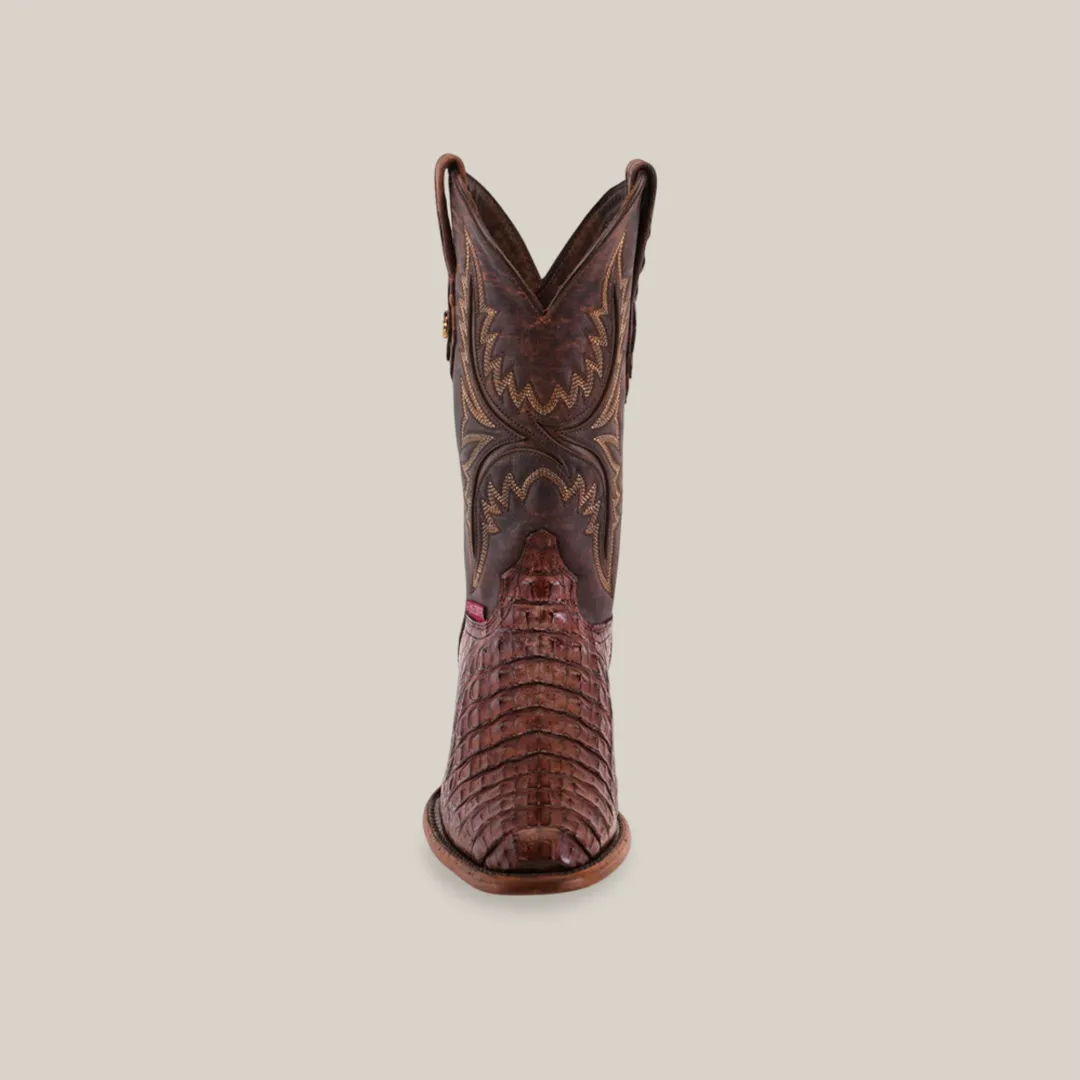 Exotic Caiman Hornback - Brown - Round Toe