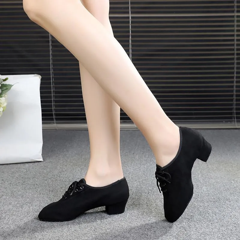 Girls Suede Heels Modern With Lace-up Dance Shoes