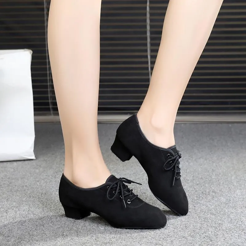 Girls Suede Heels Modern With Lace-up Dance Shoes