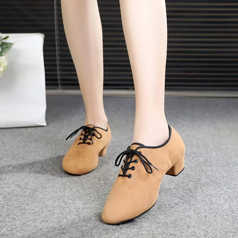 Girls Suede Heels Modern With Lace-up Dance Shoes