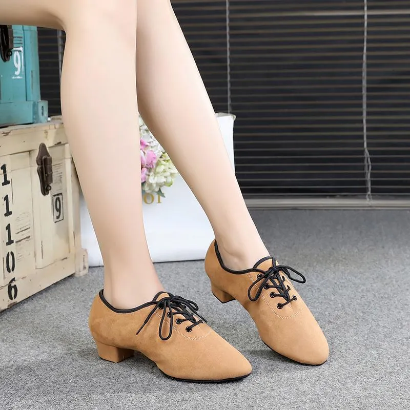 Girls Suede Heels Modern With Lace-up Dance Shoes