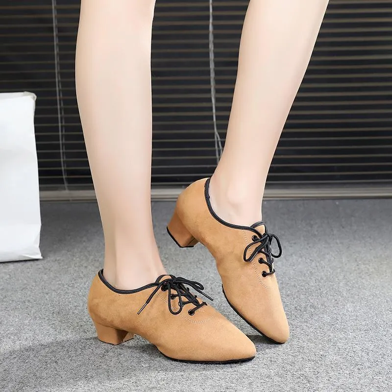 Girls Suede Heels Modern With Lace-up Dance Shoes