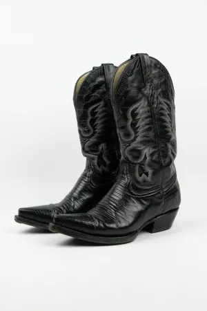 Go West Mexican Leather Black Cowboy Boots Size 37.5