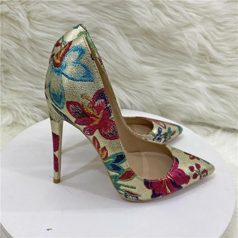 Gold Embroidered Graffiti High Heel Shoes