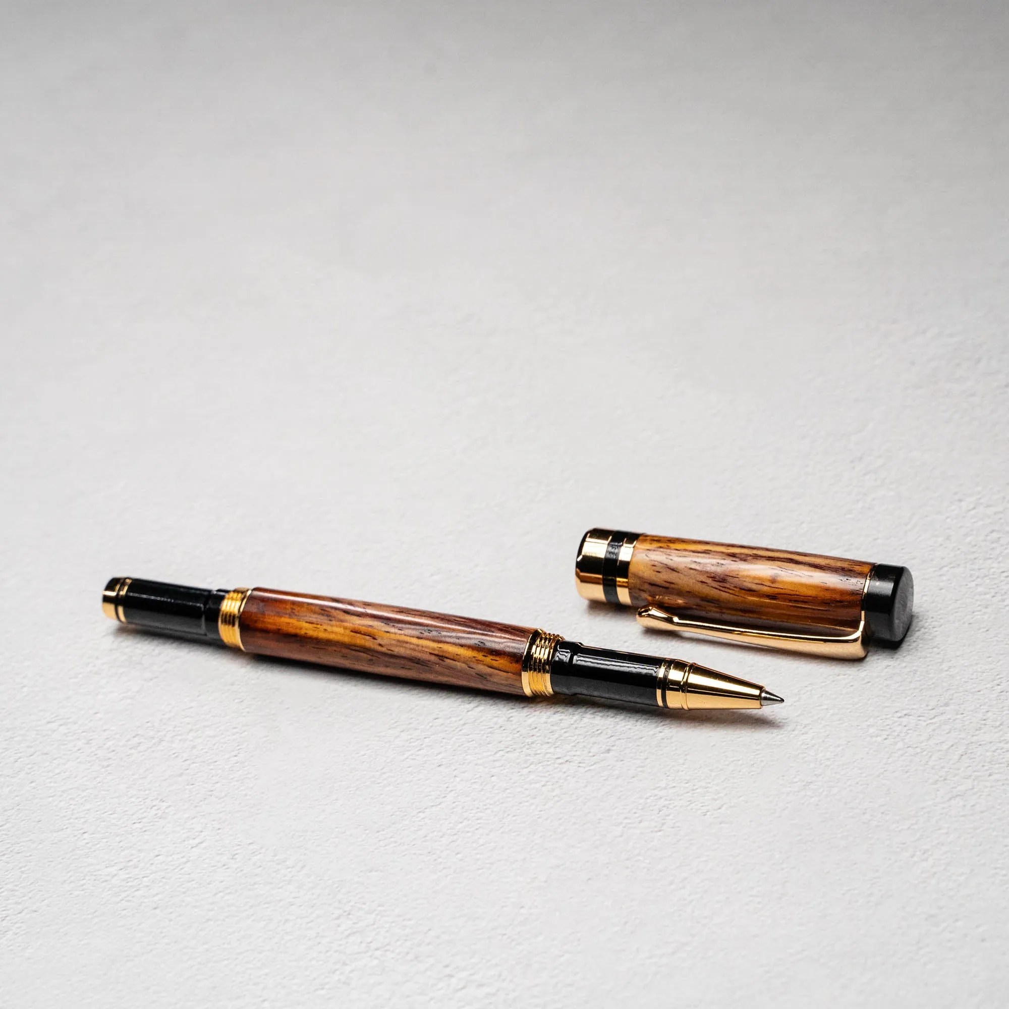 Hand-Turned Rosewood Rollerball Pen   Fine Leather Pen Sleeve