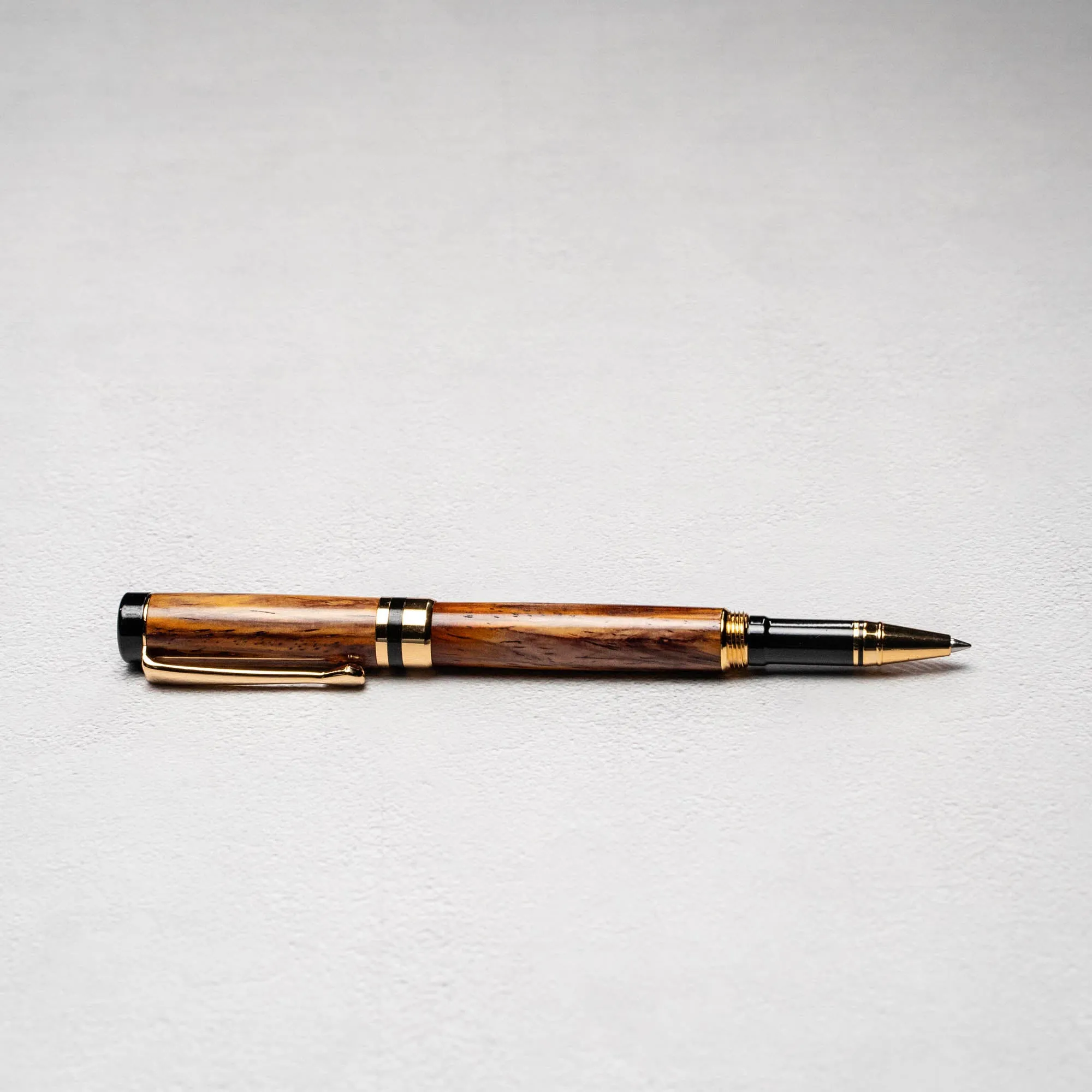 Hand-Turned Rosewood Rollerball Pen   Fine Leather Pen Sleeve