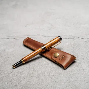 Hand-Turned Rosewood Rollerball Pen   Fine Leather Pen Sleeve