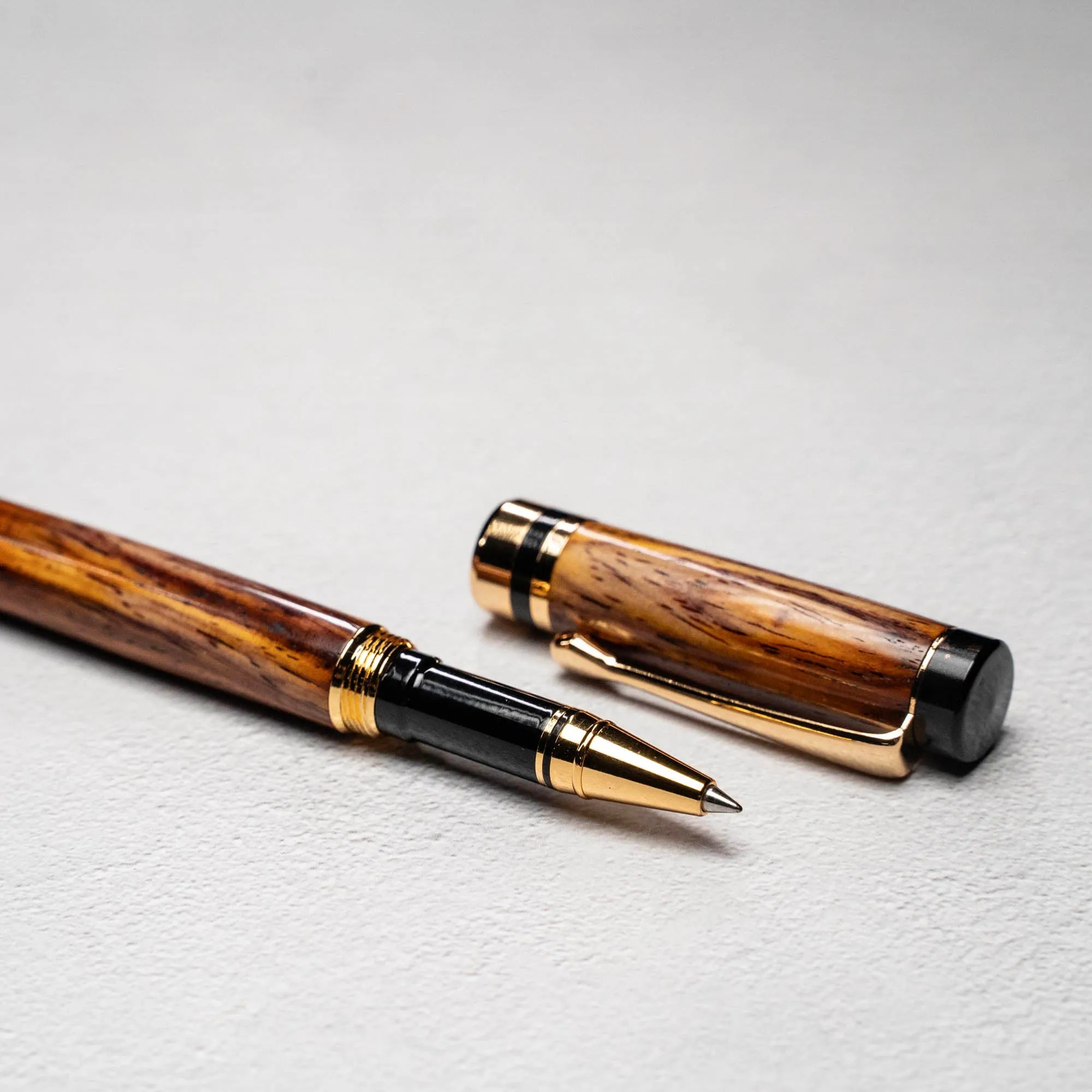 Hand-Turned Rosewood Rollerball Pen   Fine Leather Pen Sleeve